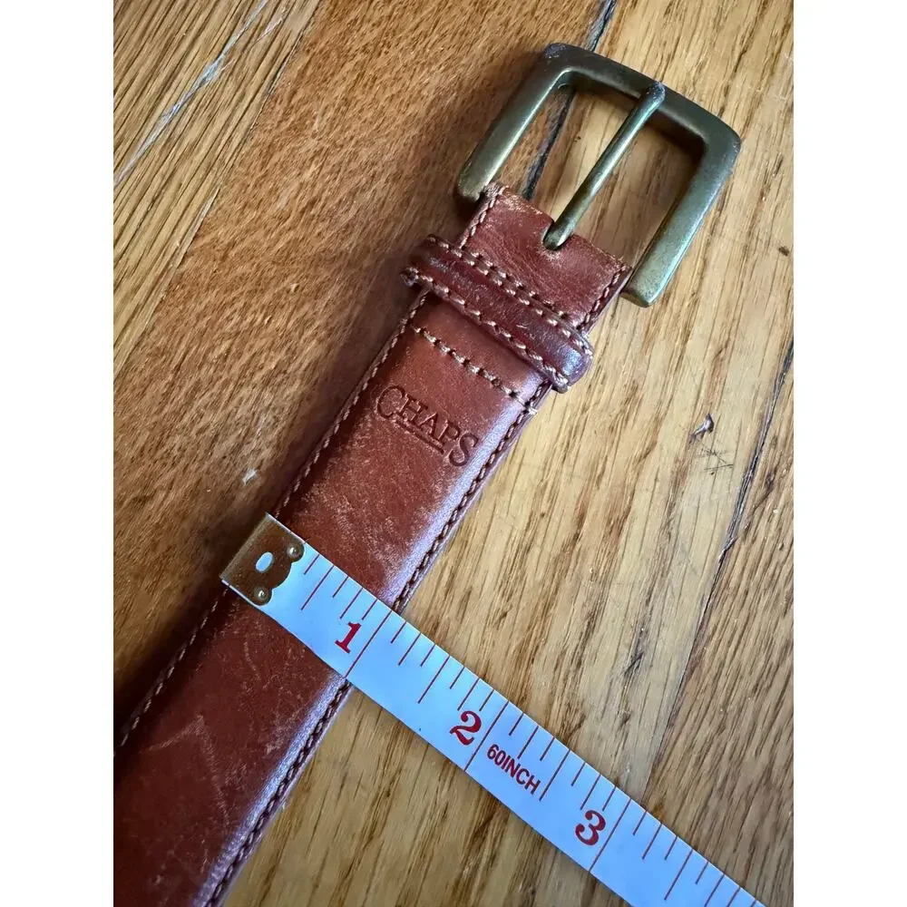 CHAPS Distressed Brown Italian Leather Belt Mens sz 34